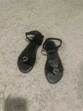 SHEIN Black Rhinestone Heart Ankle-Strap Sandals